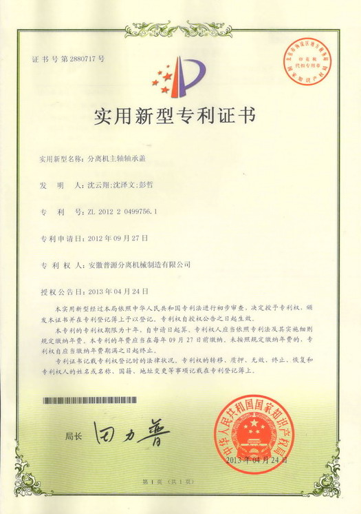 實(shí)用新型專利證書(Utility model patent)