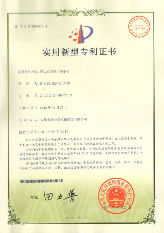 實(shí)用新型專利證書(Utility model patent)