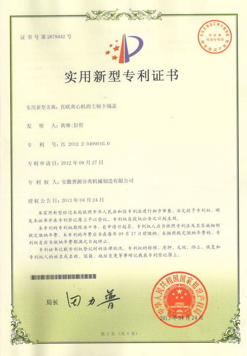 實(shí)用新型專利證書(Utility model patent)